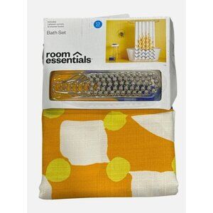 Room Essentials Blue, White, Yellow Wave Geometric Shower Curtain Bath Set With